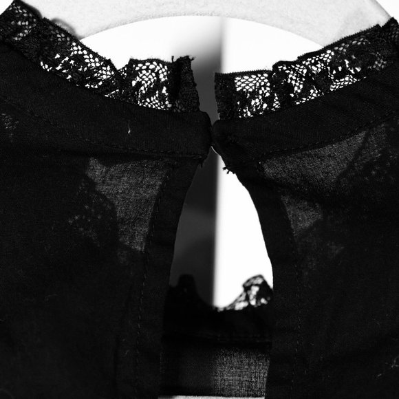 H&M Women's Blouse Black Embroidered Floral Sheer Lace Long Sleeve Shirt Top 4 - Picture 11 of 12